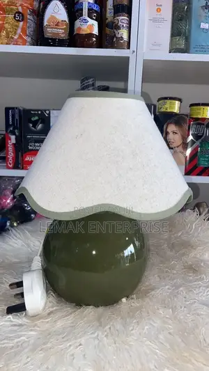 Vintage Olive Green Glass Table Lamp .