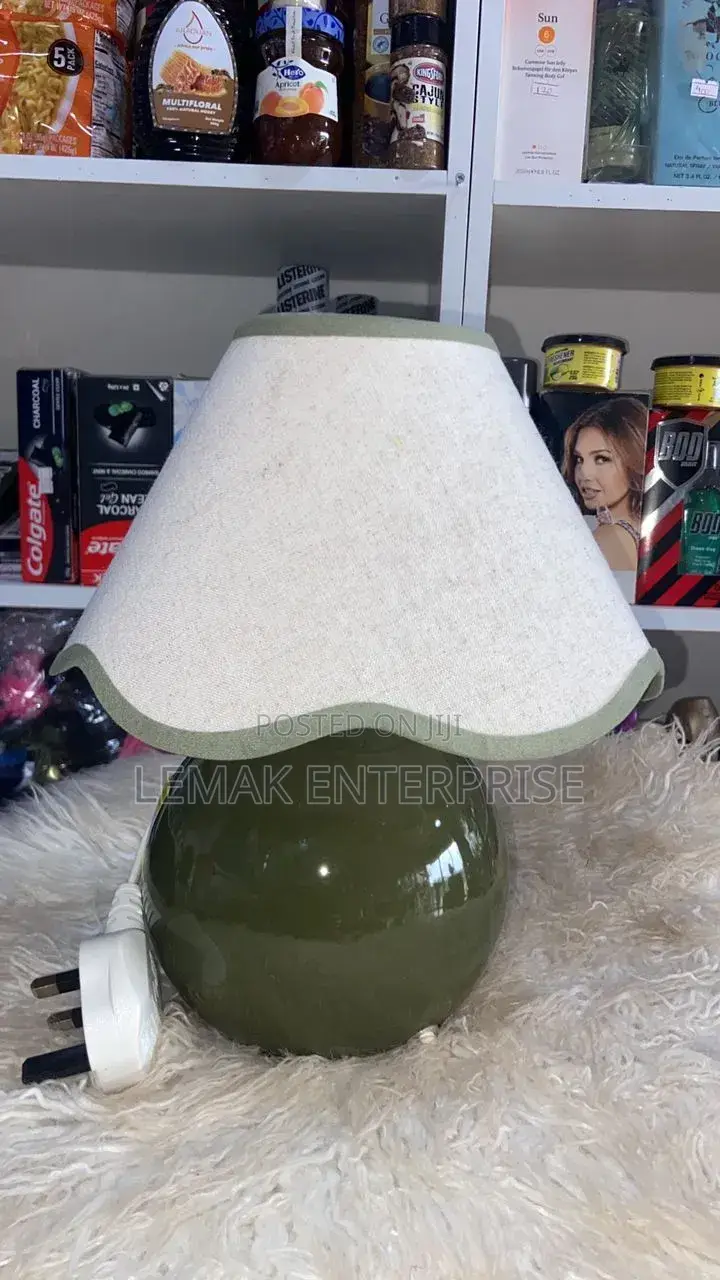 Vintage Olive Green Glass Table Lamp .