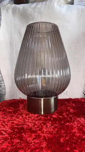 33cm Led Glass Footed Ridged Bedside/Table Lamp- Brass Effect Base