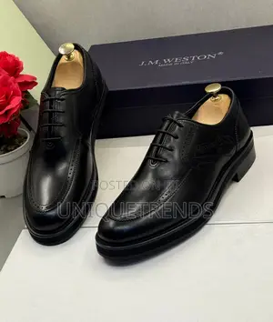 Executive J.M. Weston Thick Sole Leather Shoes (Black)