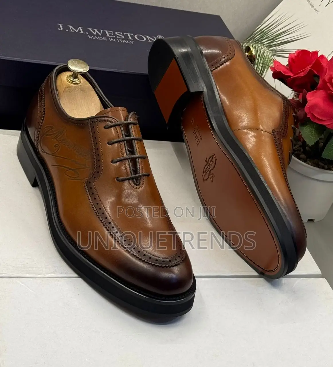 Executive J.M. Weston Thick Sole Leather Shoes (Brown)