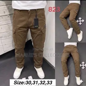 Men’S Khaki Cotton Cargo Pants With Side Pockets