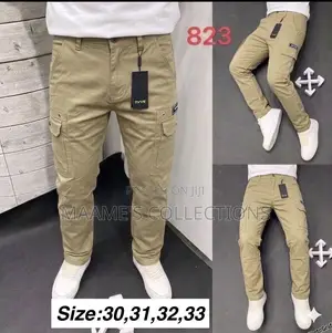 Men’S Khaki Cotton Cargo Pants With Side Pockets