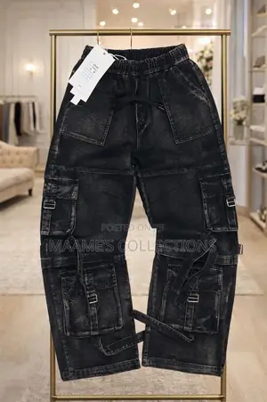 Men’S Black Baggy Cargo Denim Pants