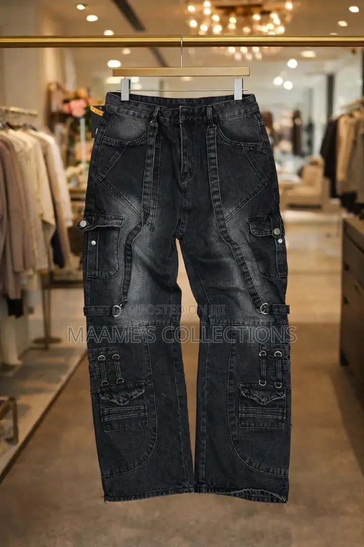 Men’S Black Baggy Cargo Denim Pants