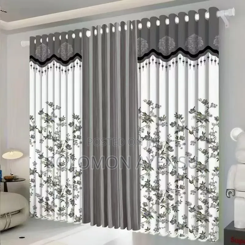 2-in-1 Double Sheer and Blackout Floral Window Curtain,