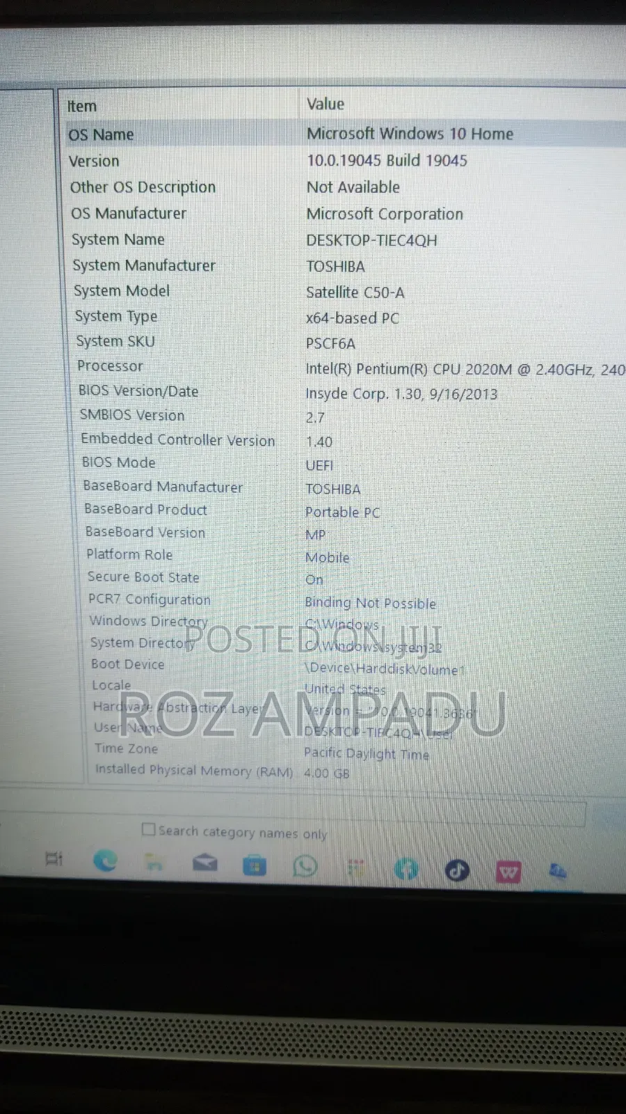 Laptop Toshiba Satellite C50 4GB Intel HDD 256GB