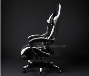 Black/White Ergonomic Gaming Chair With Footrest and Headrest Pillow.