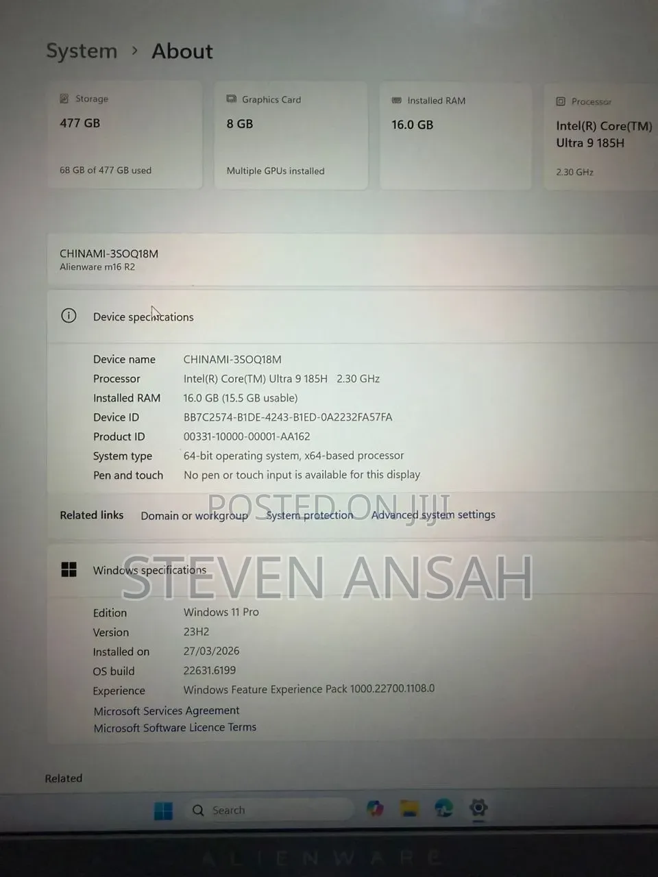Laptop Alienware M16 R2 16GB Intel Core Ultra 9 SSD 500GB