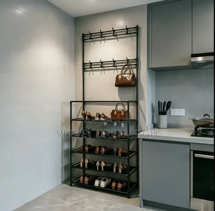 5 Tier Metallic Coat, Shoe Hat Rack