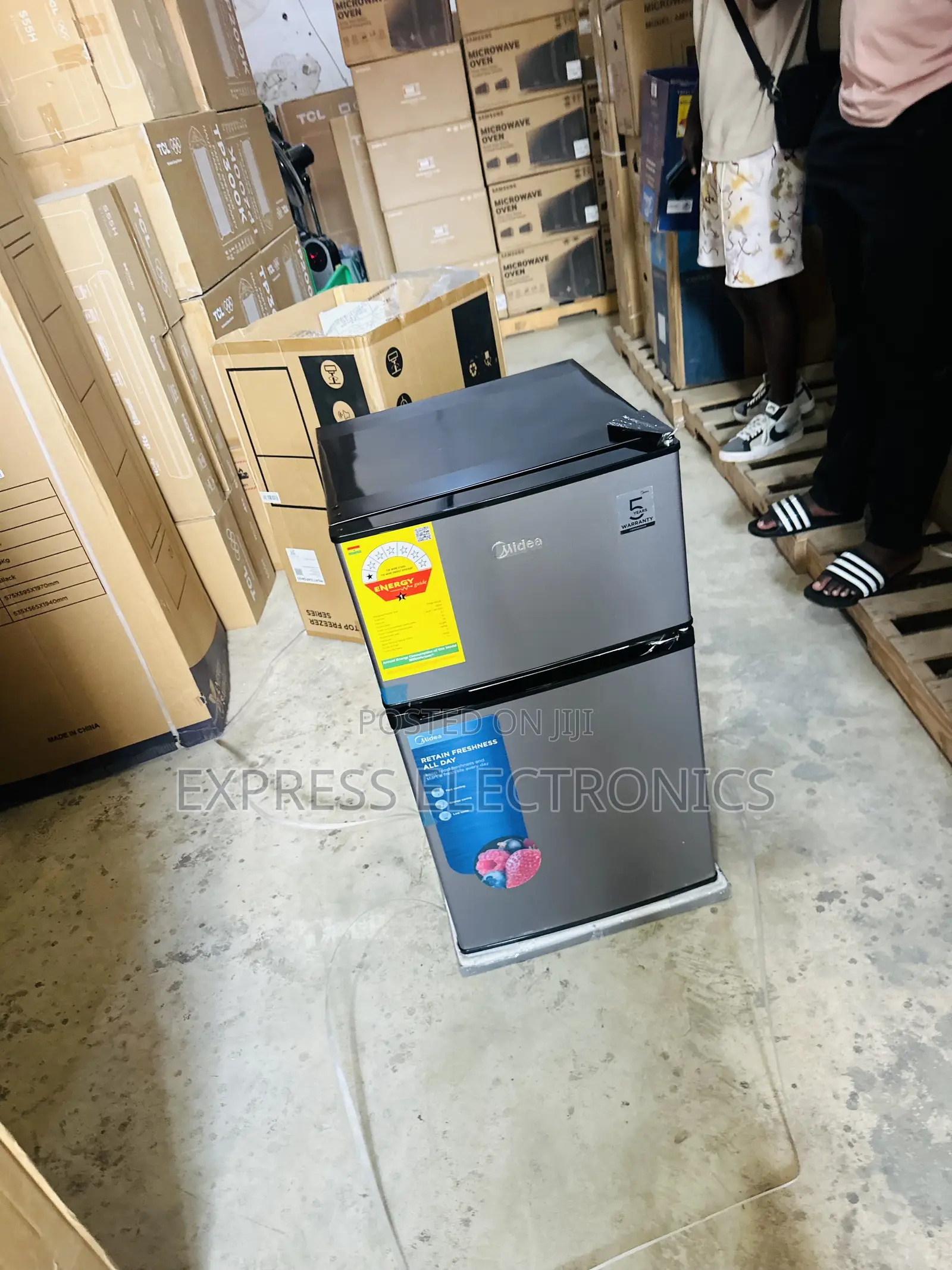 Ultra Modern Sleek Dark Grey Double Door Table Top Fridge Midea