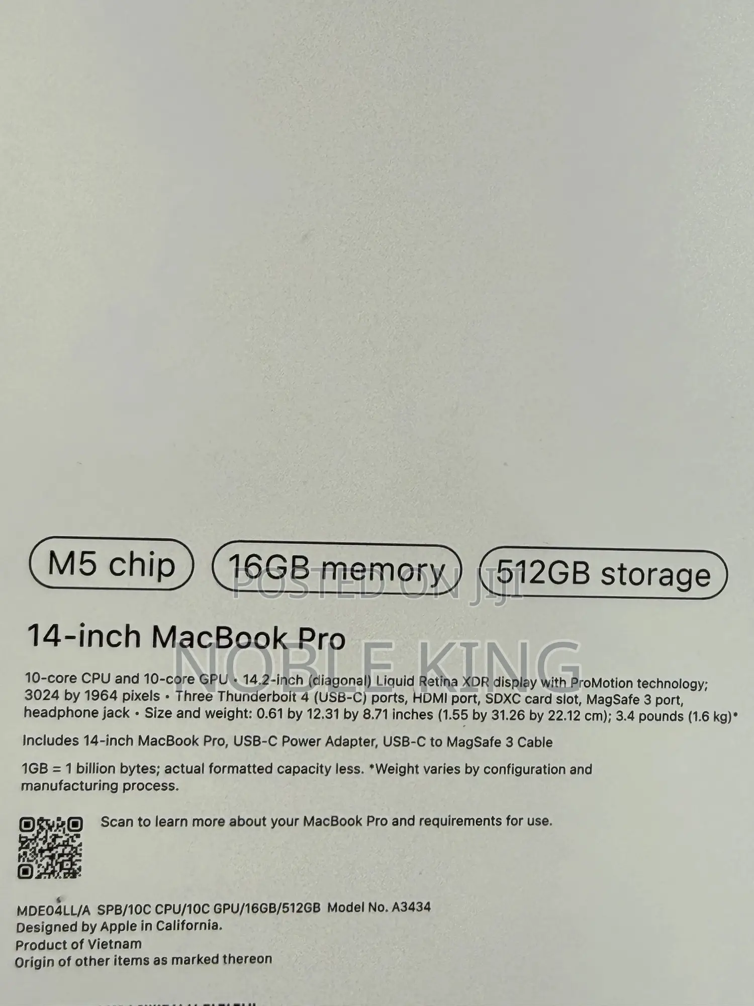 New Laptop Apple MacBook Pro 2025 M5 14-inch 16GB Apple M5 SSD 512GB