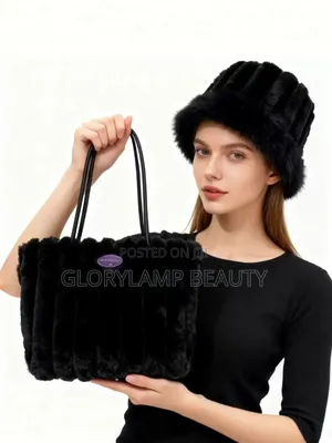 Women's Luxury Faux Fur Bucket Hat And Tote Bag 2-piece Set – Black