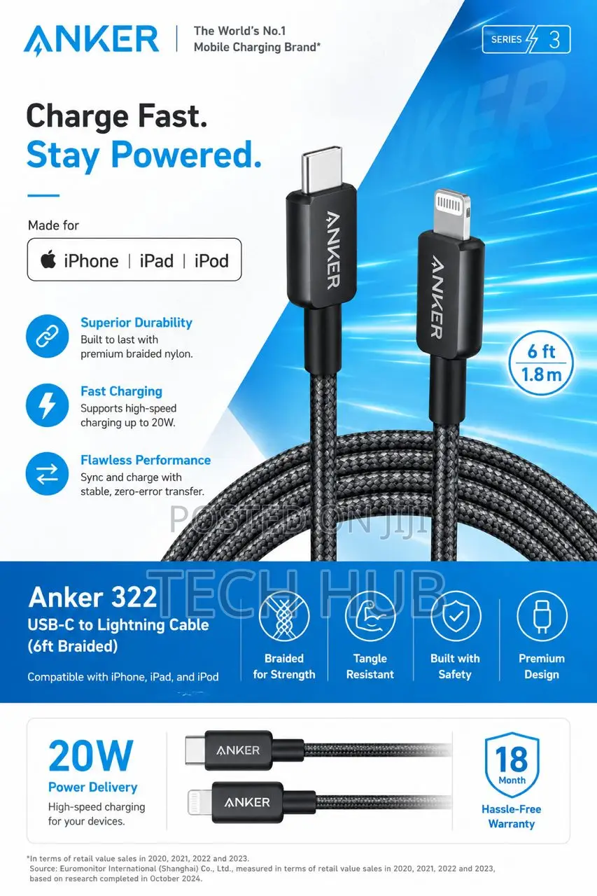 Anker Usb-C to Lightning Cable 6ft Braided