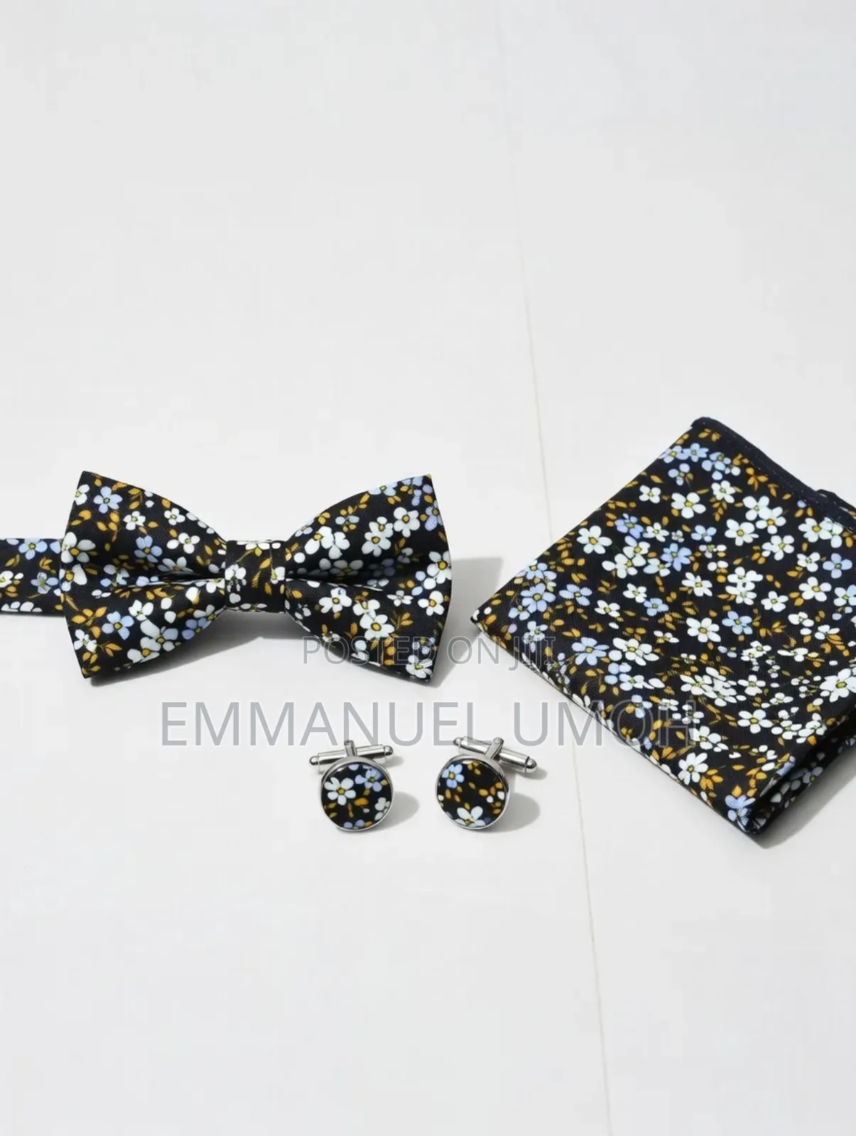 Classic Bow Tie With Cufflinks and Pocket Kerchief