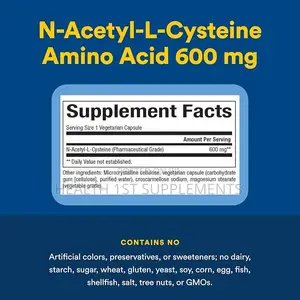 Nac N-Acetyl-L-Cysteine 600 Mg, Liver Brain Kidney Health, 60 Veg Caps