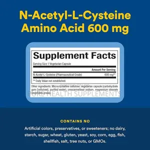 Nac N-Acetyl-L-Cysteine 600 Mg, Liver Brain Kidney Health, 60 Veg Caps