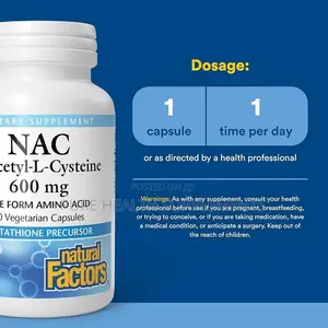 Nac N-Acetyl-L-Cysteine 600 Mg, Liver Brain Kidney Health, 60 Veg Caps