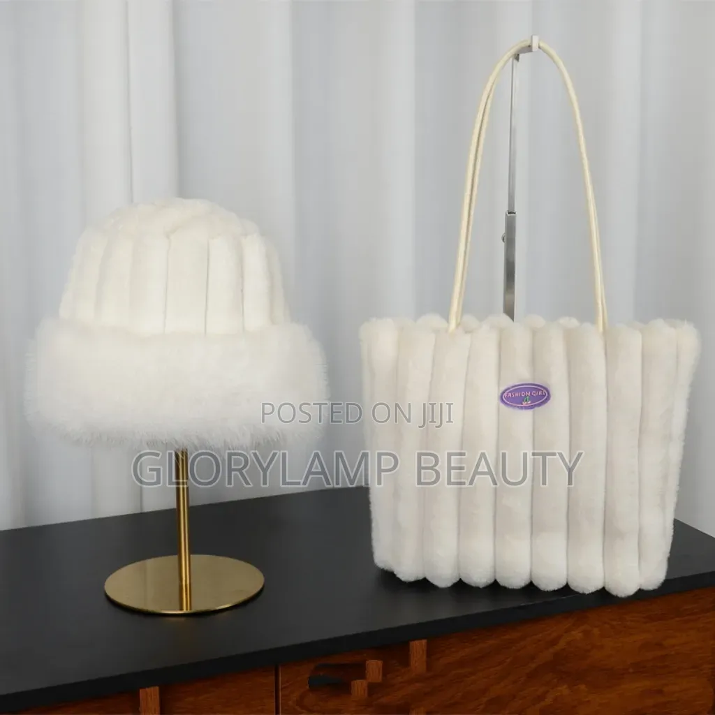 Women's Luxury Faux Fur Bucket Hat And Tote Bag 2-piece Set – Black