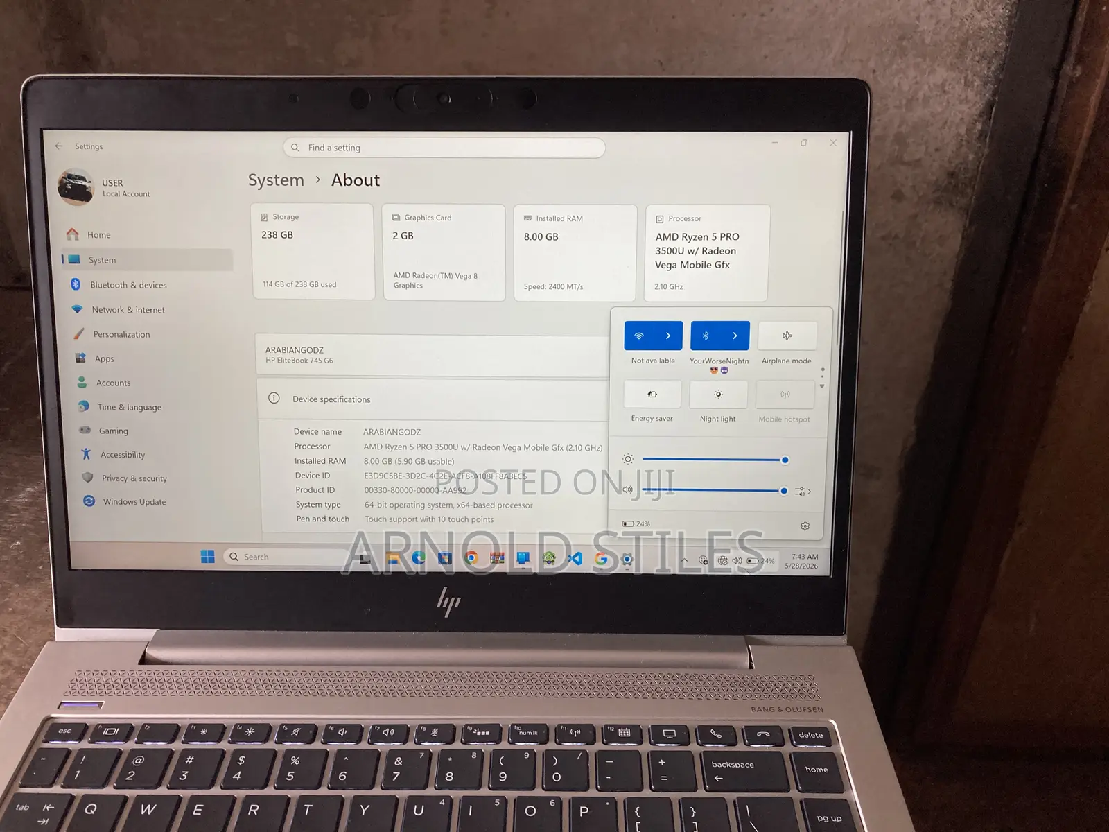 New Laptop HP EliteBook 745 G6 8GB AMD Ryzen 5 SSD 256GB