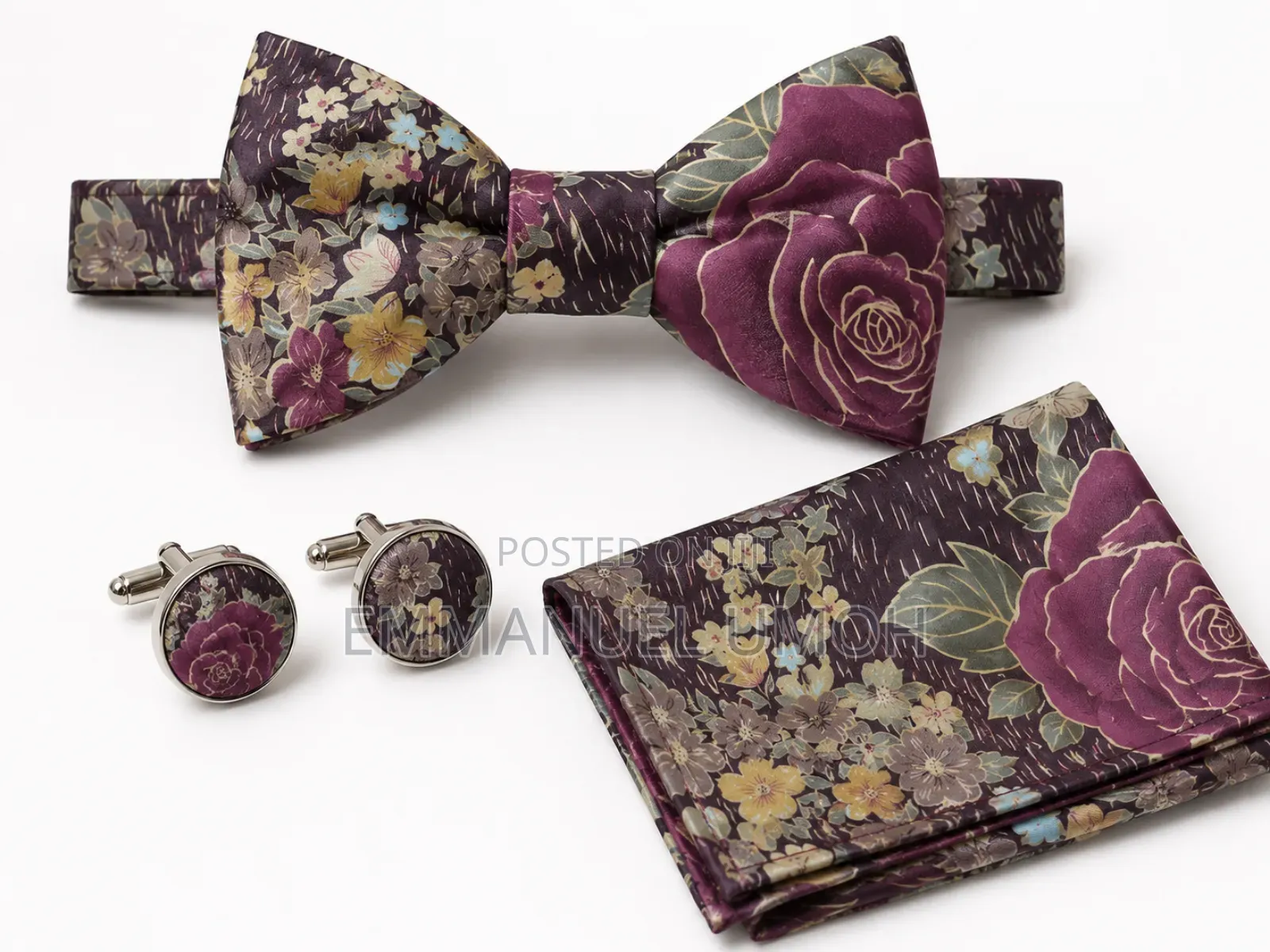 Classic Bow Tie With Cufflinks and Pocket Kerchief