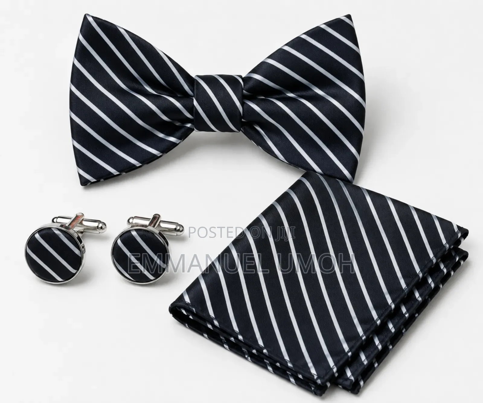 Classic Bow Tie With Cufflinks and Pocket Kerchief