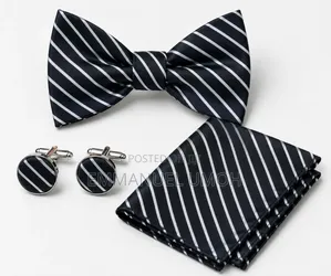 Classic Bow Tie With Cufflinks and Pocket Kerchief