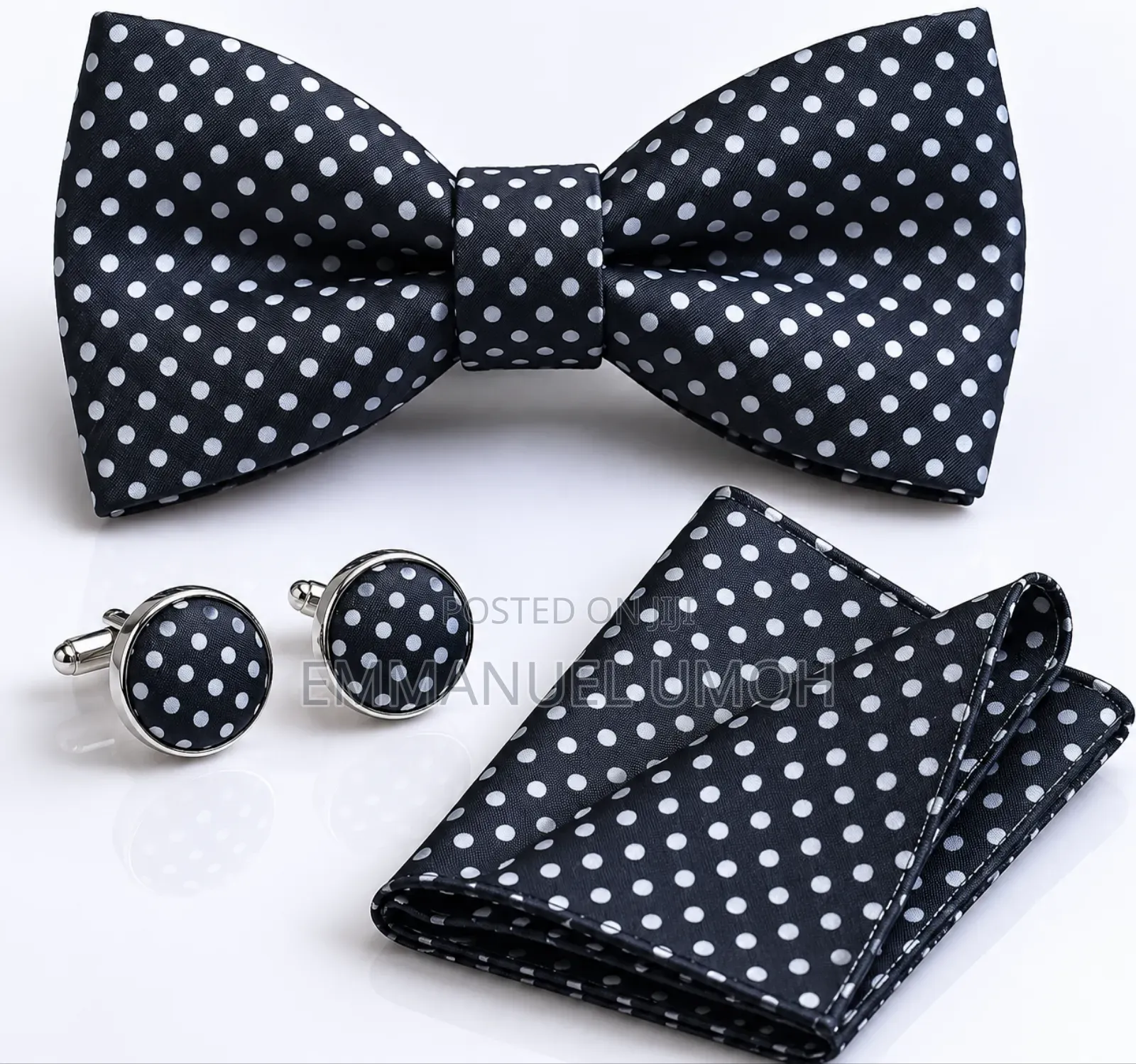 Classic Bow Tie With Cufflinks and Pocket Kerchief