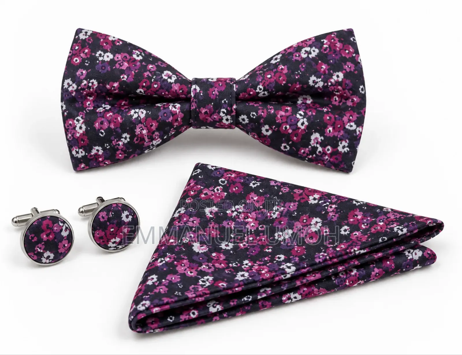 Classic Bow Tie With Cufflinks and Pocket Kerchief