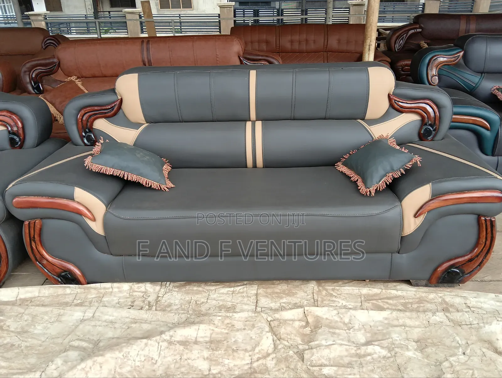 Modern Sofa Set (Grey and Beige)