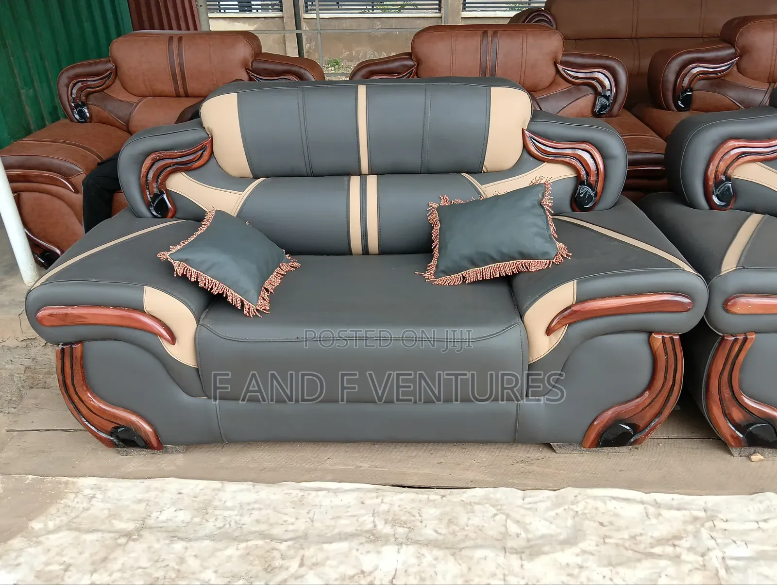 Modern Sofa Set (Grey and Beige)