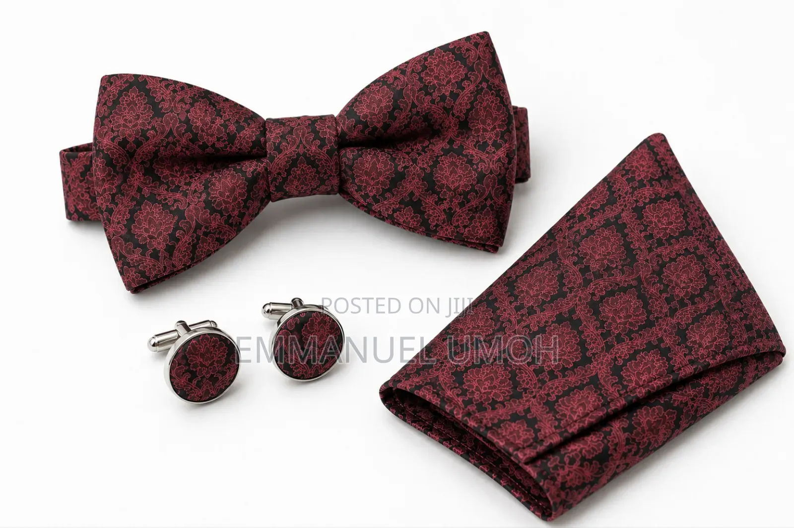Classic Bow Tie With Cufflinks and Pocket Kerchief