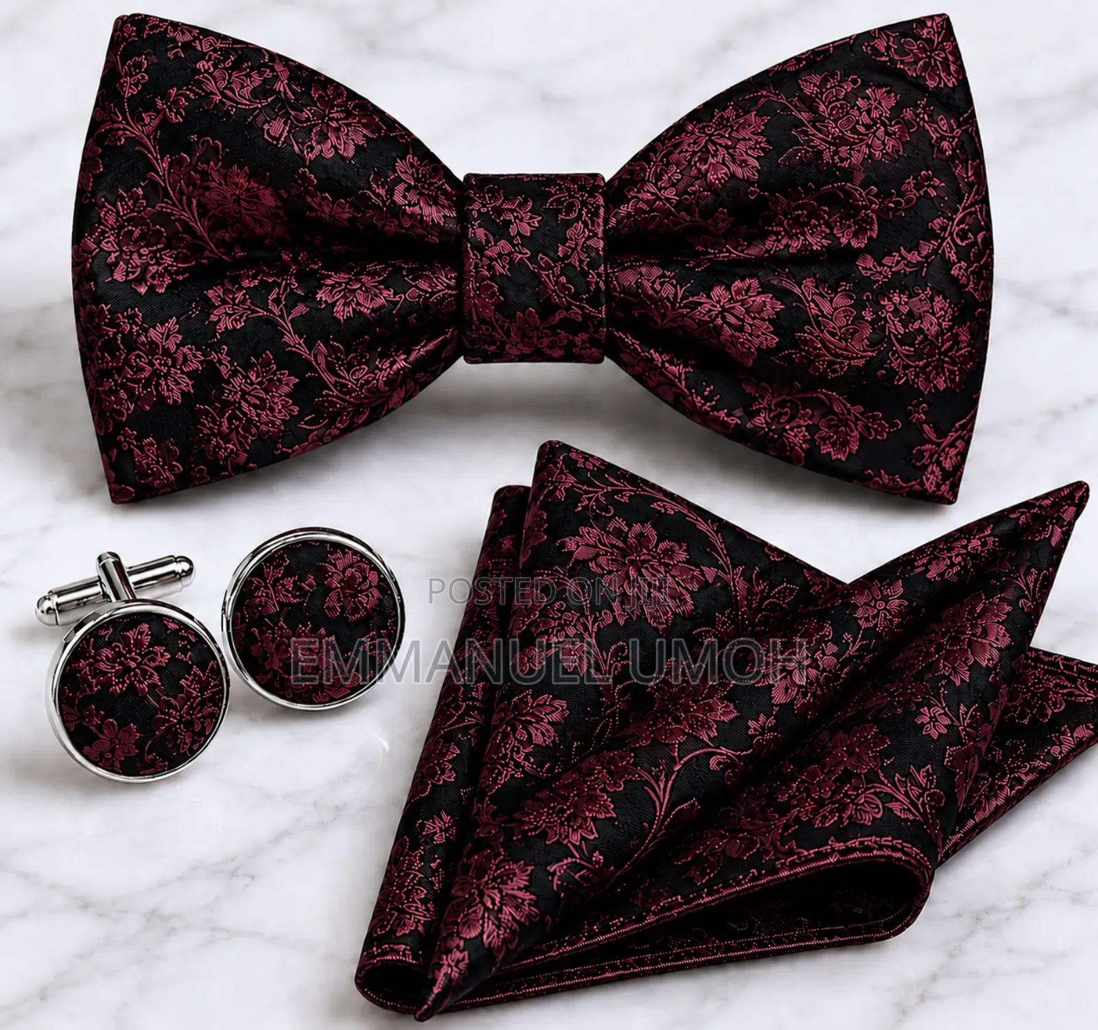 Classic Bow Tie With Cufflinks and Pocket Kerchief