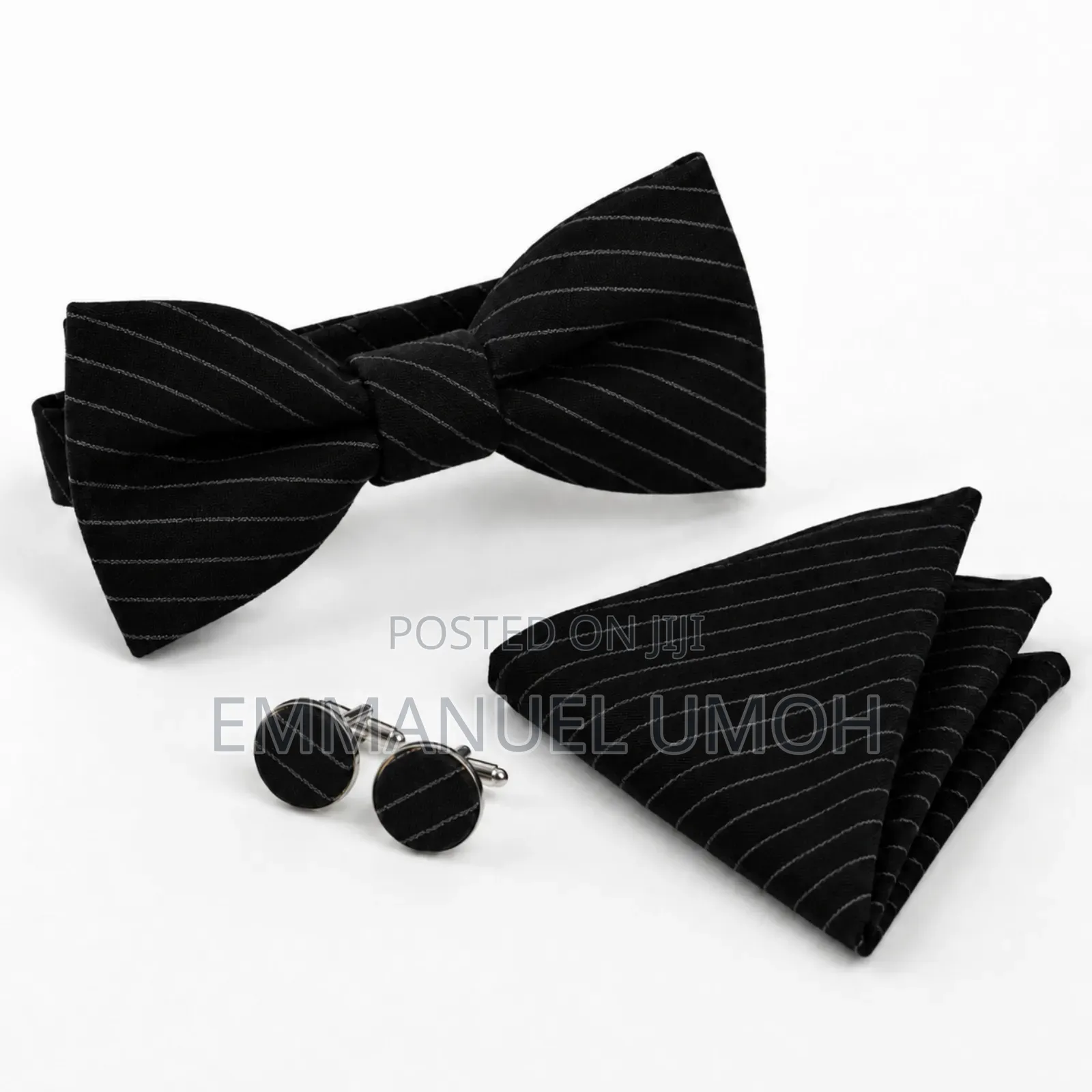 Classic Bow Tie With Cufflinks and Pocket Kerchief