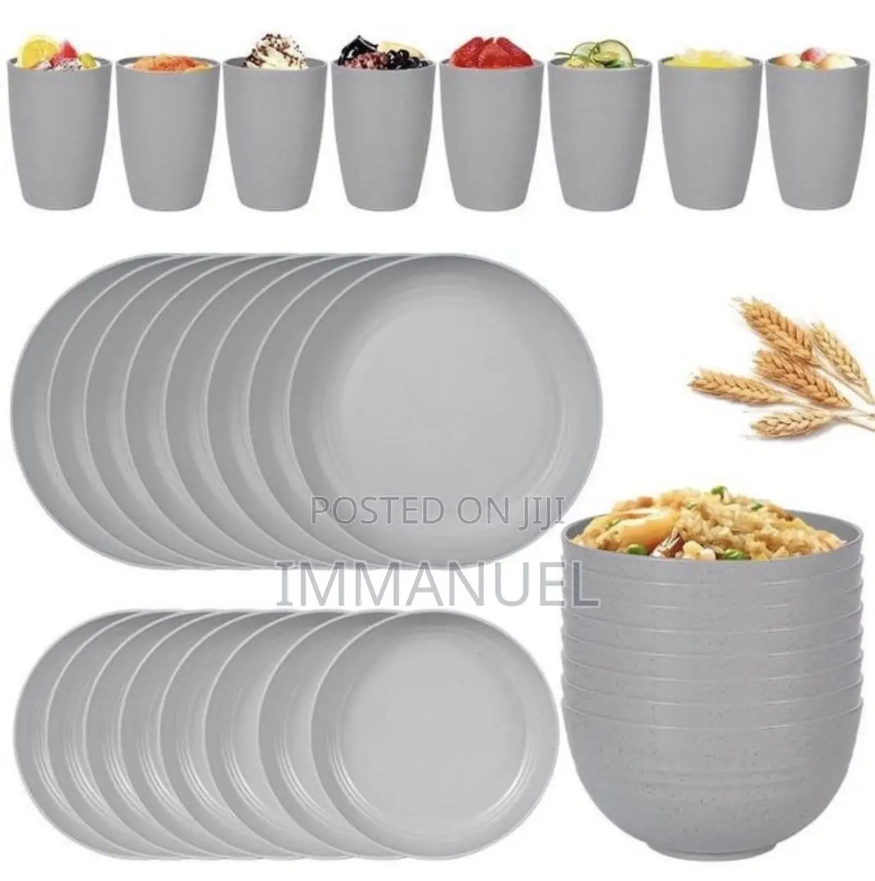 Quality 32 Pieces Unbreakable Plastic Wheat Stew Dinnerware Set
