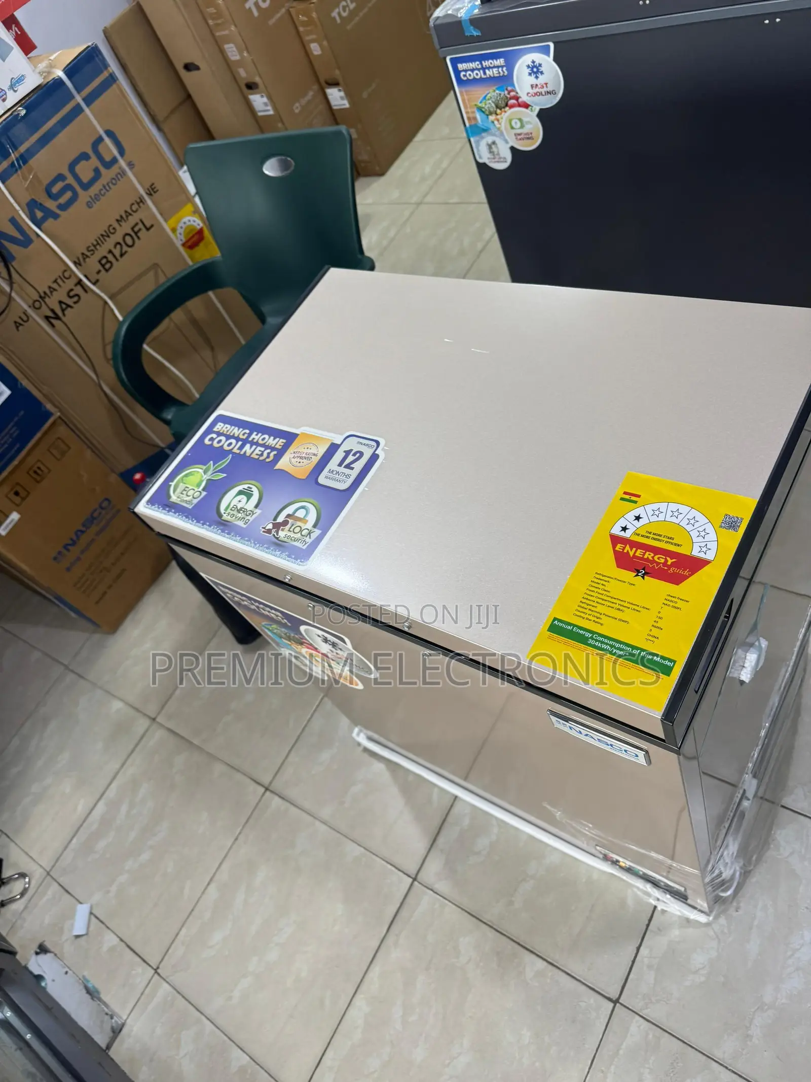 Nasco Gold Colour 150ltrs Chest Freezer. Energy Saving Internal Glass