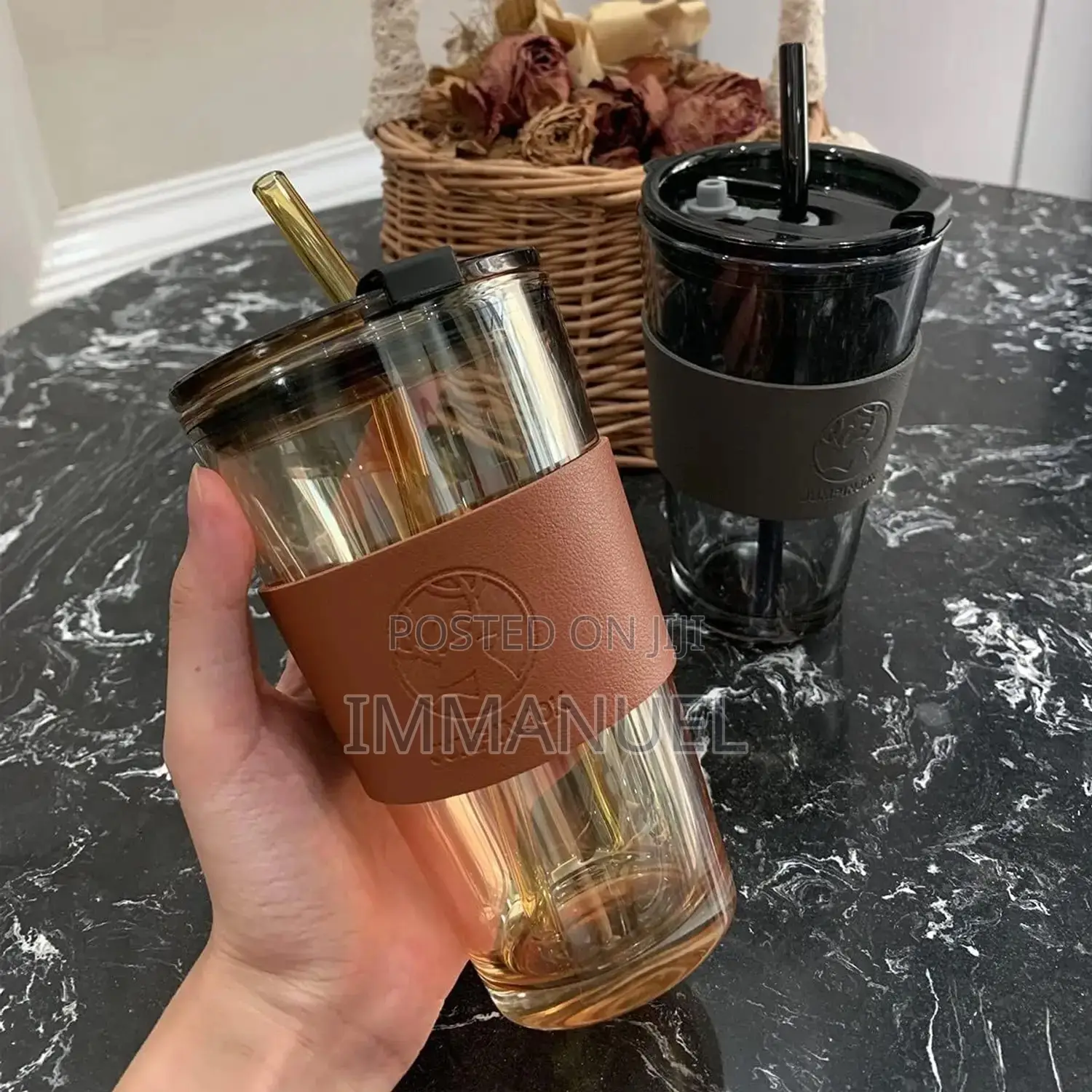 Glass Cup With Straw