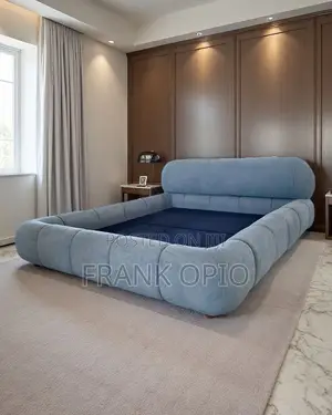 Modern Blue Upholstered Queen Bed Frame – Statement Bedroom Piece