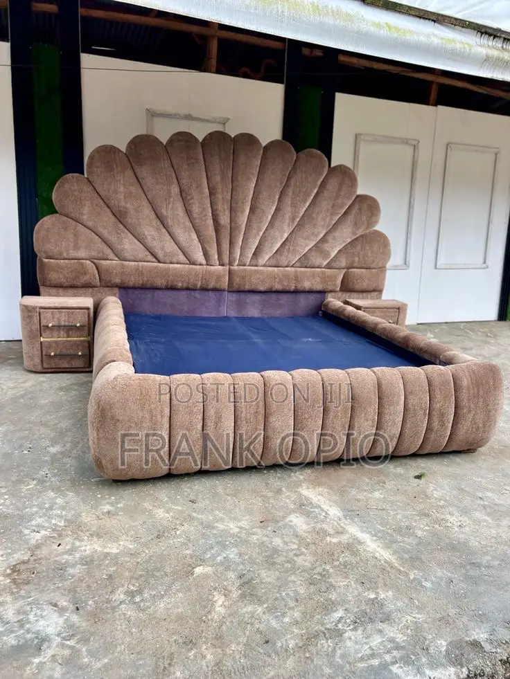 Luxury Shell Design Upholstered Bed Frame With Side Drawers