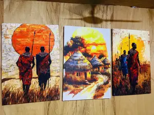 Real Cloth 3 Sets Wall Arts Canvas Frame Print Maasai Home Warrior