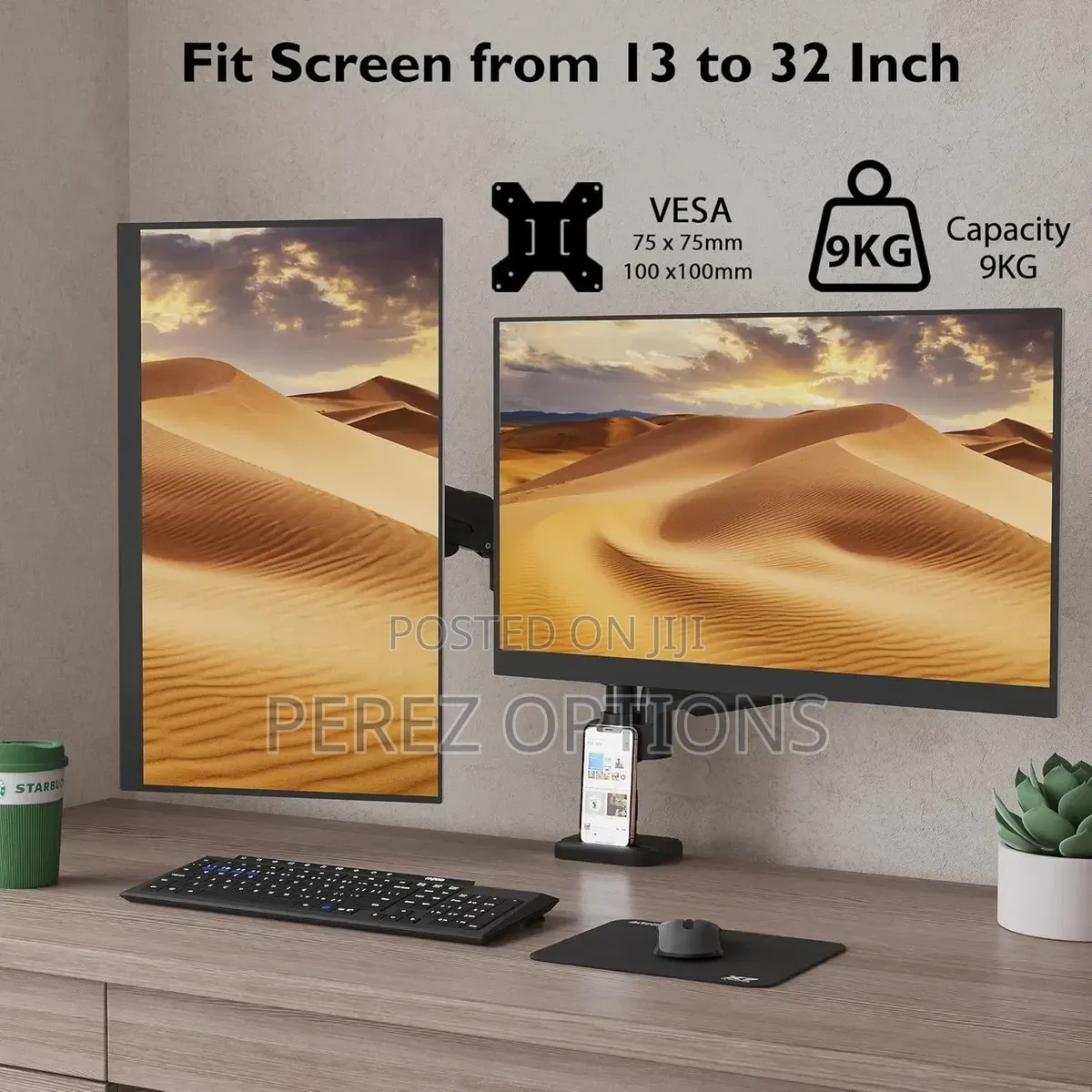Dual Monitor Desk Mount for 13-32 Inch Screens