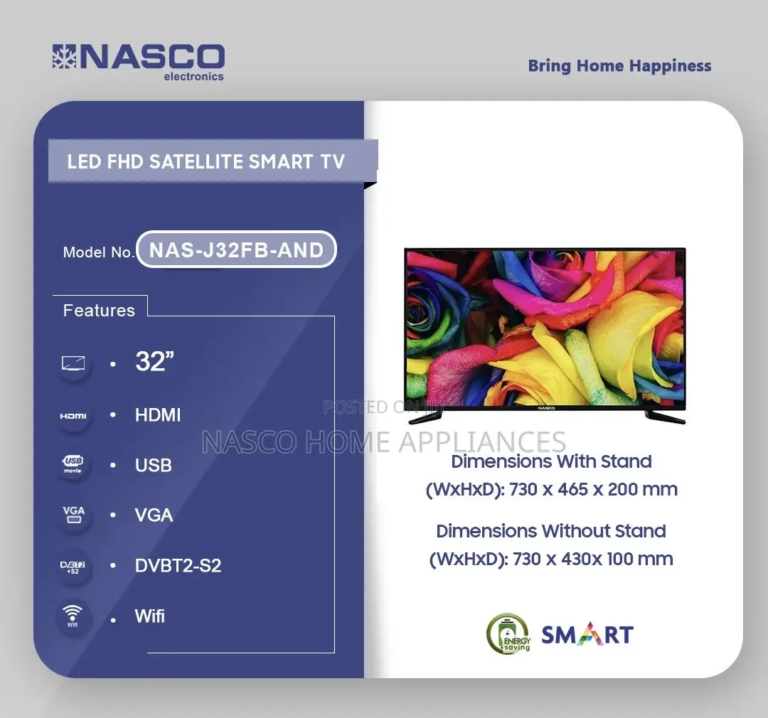 Nasco 32 Inches Led Satellite Smart Television