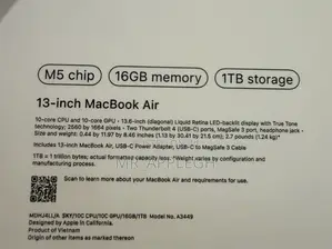 New Laptop Apple MacBook Air 2026 M5 13-inch 16GB Apple M5 SSD 1T