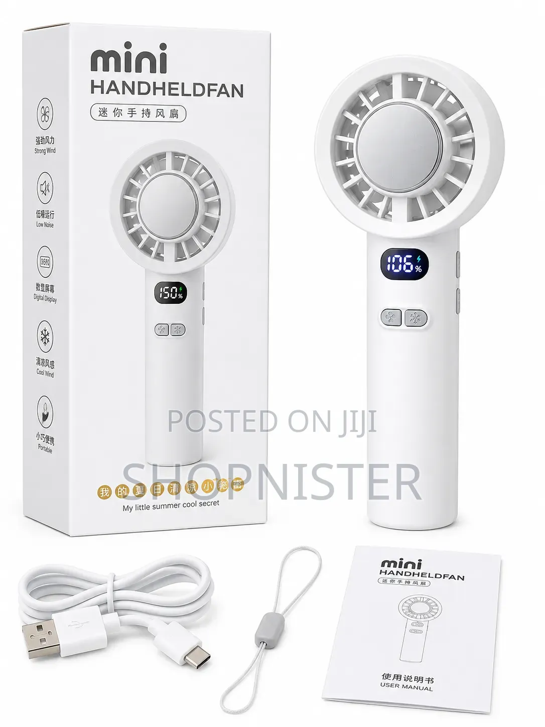 Rechargeable Digital Display Handheld Mini Fan