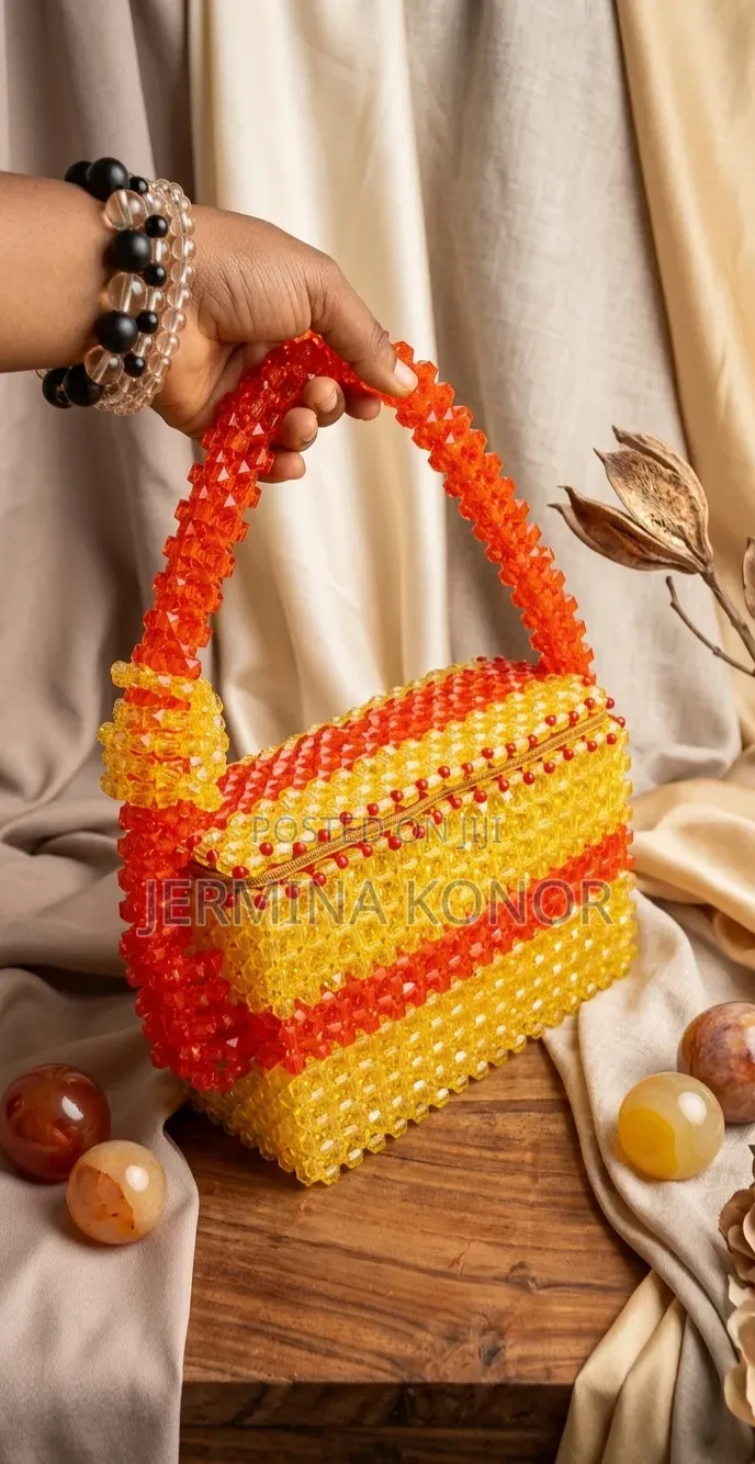 Luxury Beaded Statement Bag - Vibrant Red Yellow