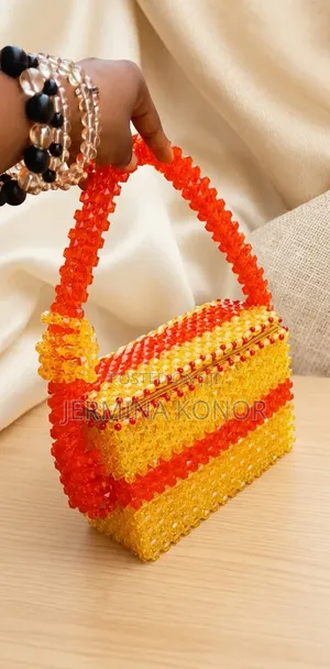 Luxury Beaded Statement Bag - Vibrant Red Yellow
