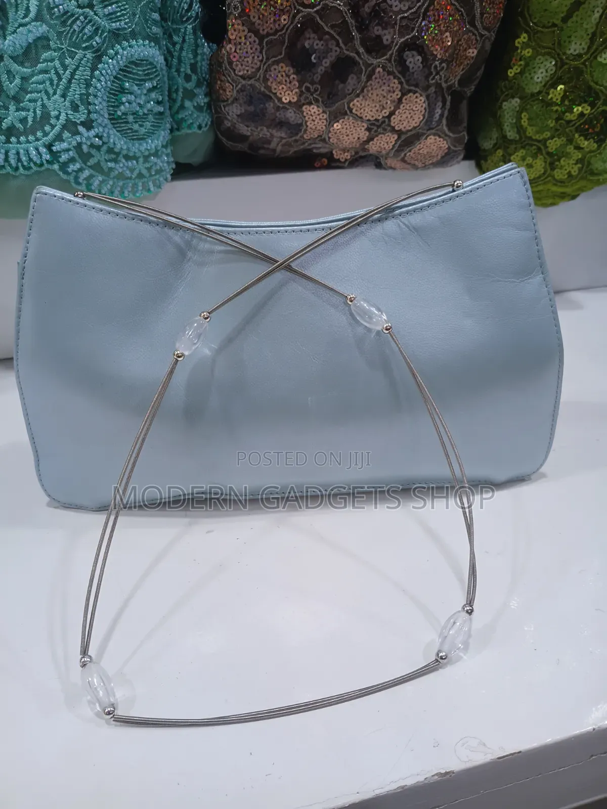 Baby Blue Clutch Bag With Unique Handle