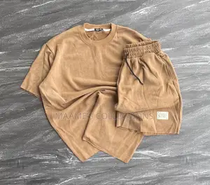 Men’S Textured Two-Piece Waffle Top and Down Shorts