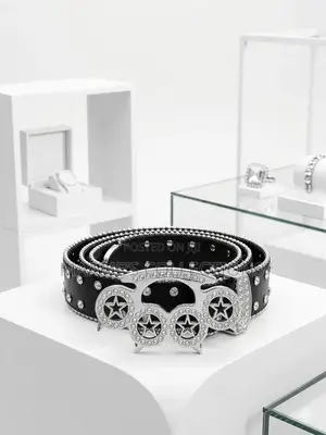 Studded Rhinestone Belt / Fashion Belt With a Western-Style Buckle