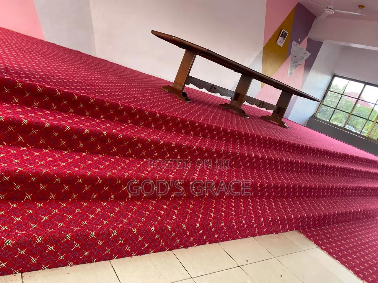 Industrial Floor Carpet With Gold Design for Pulpit and Auditorium
